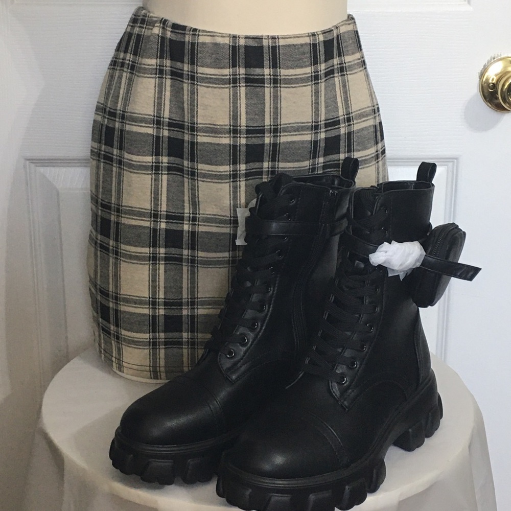 MADRAG Chunky Faux Leather Combat Boots